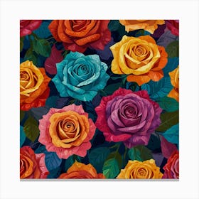 Colorful Roses Seamless Pattern Canvas Print