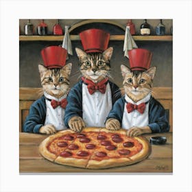 Whiskered Waiters Pizza Party Print Art Canvas Print