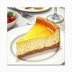 Watercolor Portrayal Of A Rich And Indulgent Lemon Cheesecake On A Fine Dining Table Canvas Print