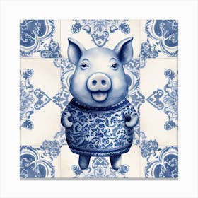 Lucky Pig Delft Tile Illustration 5 Canvas Print