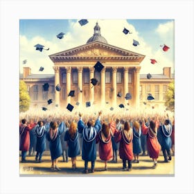 Graduation Joy Wall Print Art A Joyful And Triumphant Scene, Perfect For Capturing The Spirit Of Achievement And Success In Any University Space Canvas Print