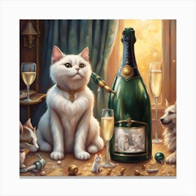 Champagne And Cats Canvas Print