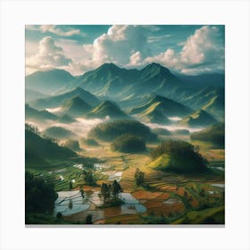 Sunrise Over Rice Fields Canvas Print