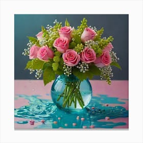 Pink Roses In A Vase Canvas Print