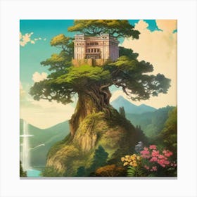 Tree On The Top Of The Mountain Towering Over Canvas Print