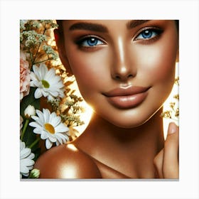 Beautiful Woman With Flowers 4 Canvas Print