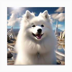 An American Eskimo Dog That Has Triangular Ears In A Futuristic Beautiful World Extra High Definiti(2) Canvas Print