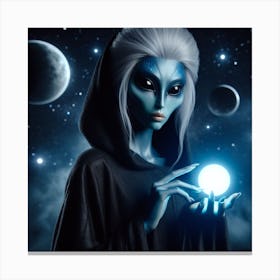 Alien Woman Holding A Ball Canvas Print