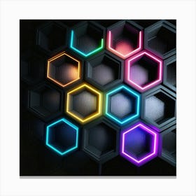 Hexagonal shapes with neon lights, futuristic, cyberpunk, background 14 Canvas Print