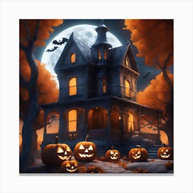 Halloween House With Pumpkins 27 Canvas Print