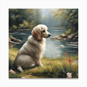 Golden Retriever By The River Canvas Print