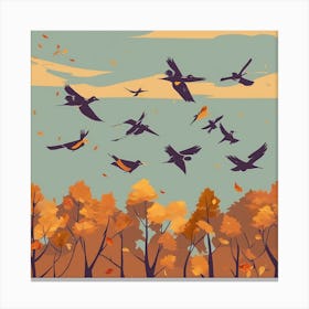 Autumn Birds Flying In The Sky Canvas Print
