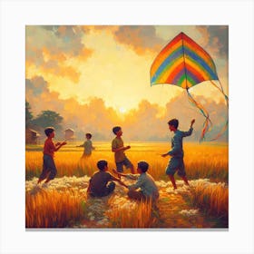 Children Flying Kites Canvas Print