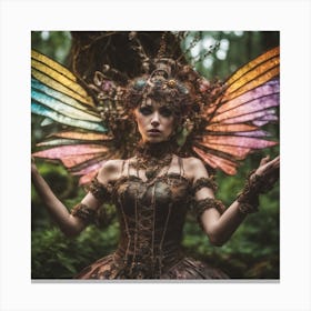 Steampunk Rainbow Mossy Winged Forrest Fairy Witch Canvas Print