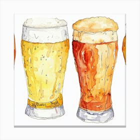 Watercolor Beer Glasses Canvas Print