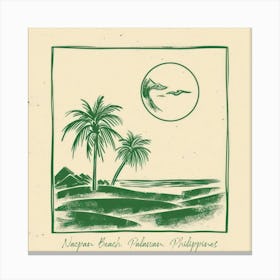 Nacpan Beach, Palawan, Philippines Green Line Art Illustration Canvas Print