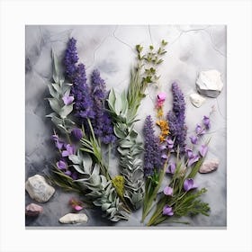 Lavender Flowers On A Marble Background Canvas Print