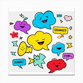 Cartoon Speech Bubbles And Arrows Set Hand Drawn Style Exaggerated Shapes Bold Outlines Vibrant Canvas Print