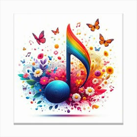 Music Note With Flowers And Butterflies Canvas Print