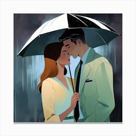 Couple of lovers under an umbrella 4 Canvas Print