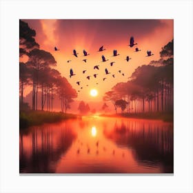 Sunrise Over A Lake 1 Canvas Print