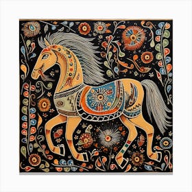 Horse Painting Madhubani Painting Indian Traditional Style Canvas Print