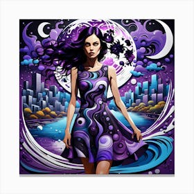 Psychedelic Girl In Purple Dress Canvas Print