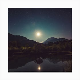 Moonlight Over A Lake Canvas Print