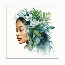 Woman With Leaves On Her Head Canvas Print