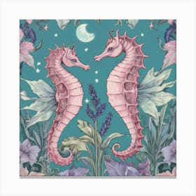 "The Lovers" Whimsical Seahorse Soulmates in Pastel Playful Colors Canvas Print