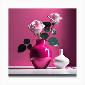 Glossy Pink and White Ceramics with Roses and Ribbon Canvas Print