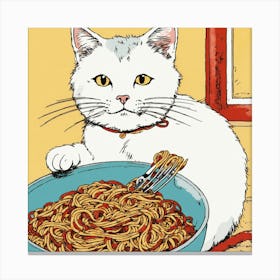 Cat With Spaghetti Canvas Print