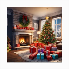 Christmas In The Living Room 48 Canvas Print