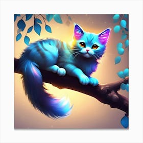 Blue Cat On A Branch Canvas Print