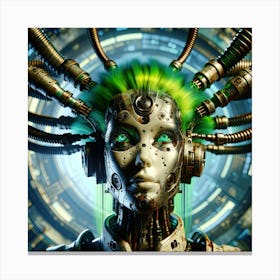 Female Cyborg With Green Hair Canvas Print