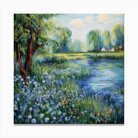 Nature's Palette: Monet's Irises in Brushstroke Canvas Print