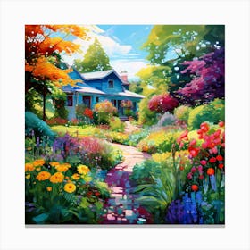 Garden Path, Design An Artwork Of A Bustling City Street In The Rain 4 Canvas Print