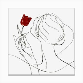 Abstract Line Face, Line Art Woman, Neutral Colors Wall Art, Minimal Wall Decor Canvas Print