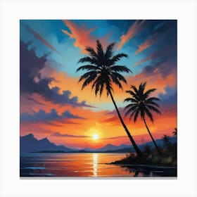 Sunset With Palm Trees 2 Canvas Print