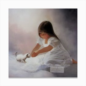 Little Girl With A Kitten Canvas Print
