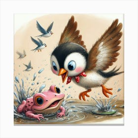 Frog And Bird Canvas Print