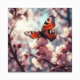 Butterfly On Cherry Blossoms Canvas Print