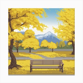 Outdoors Autumn Park Bench With Yellow Canvas Print