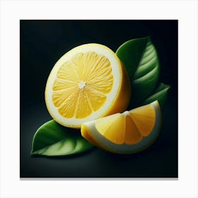 Lemon Slice On Black Background Canvas Print