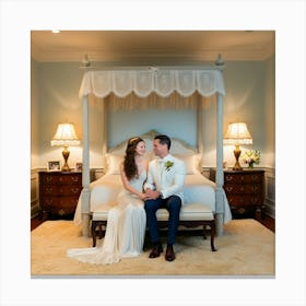 Bride And Groom In Their Bedroom Canvas Print