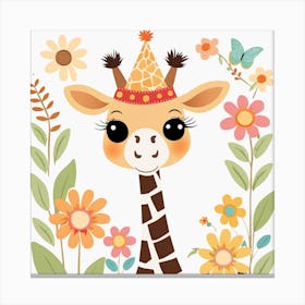 Floral Baby Giraffe Nursery Illustration (28) 1 Canvas Print