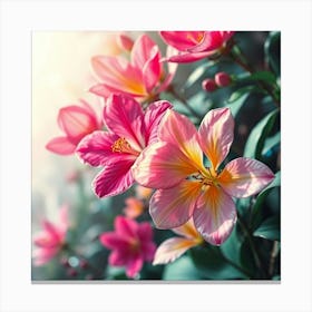 Pink Flowers In The Garden 2 Canvas Print