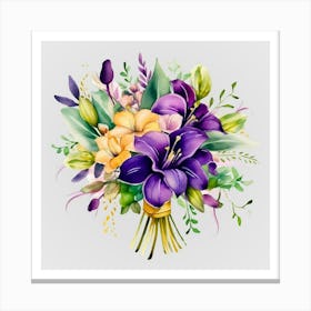 Watercolor Mardi Gras Flower Bouquets 11 Canvas Print