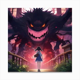 Girl on the Monster Bridge Canvas Print