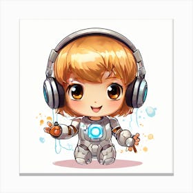 Cute Anime Girl With Headphones Canvas Print